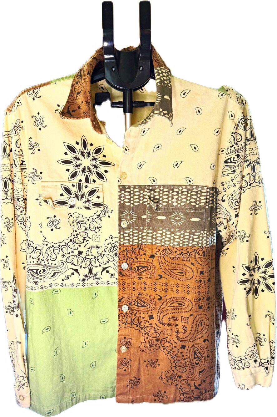 boohooMAN XL Multicolor Patchwork Paisley Button-Up Shirt Long Sleeve Woven